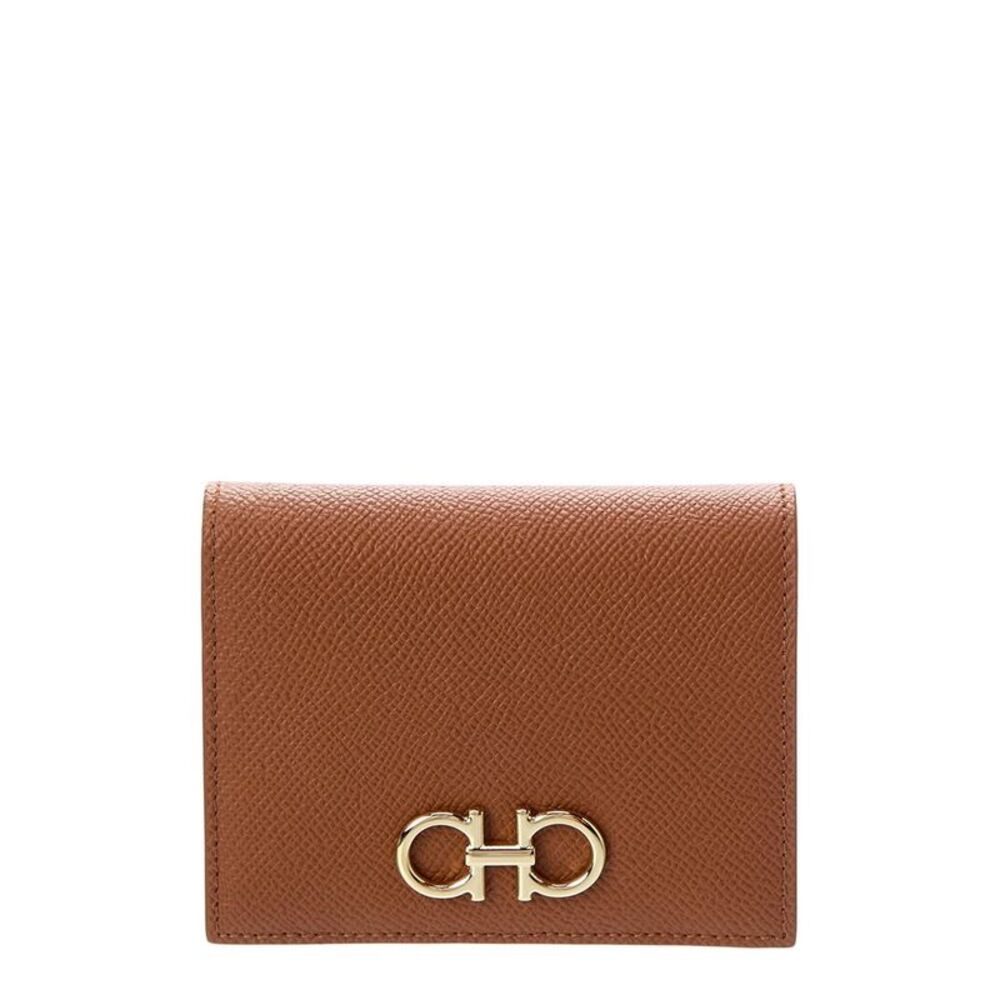 Ferragamo Gancini Leather Card Case, Brown